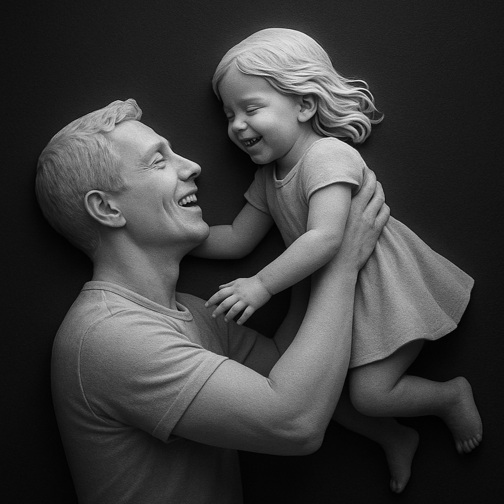 Father & Daughter — grayscale depth map for laser engraving