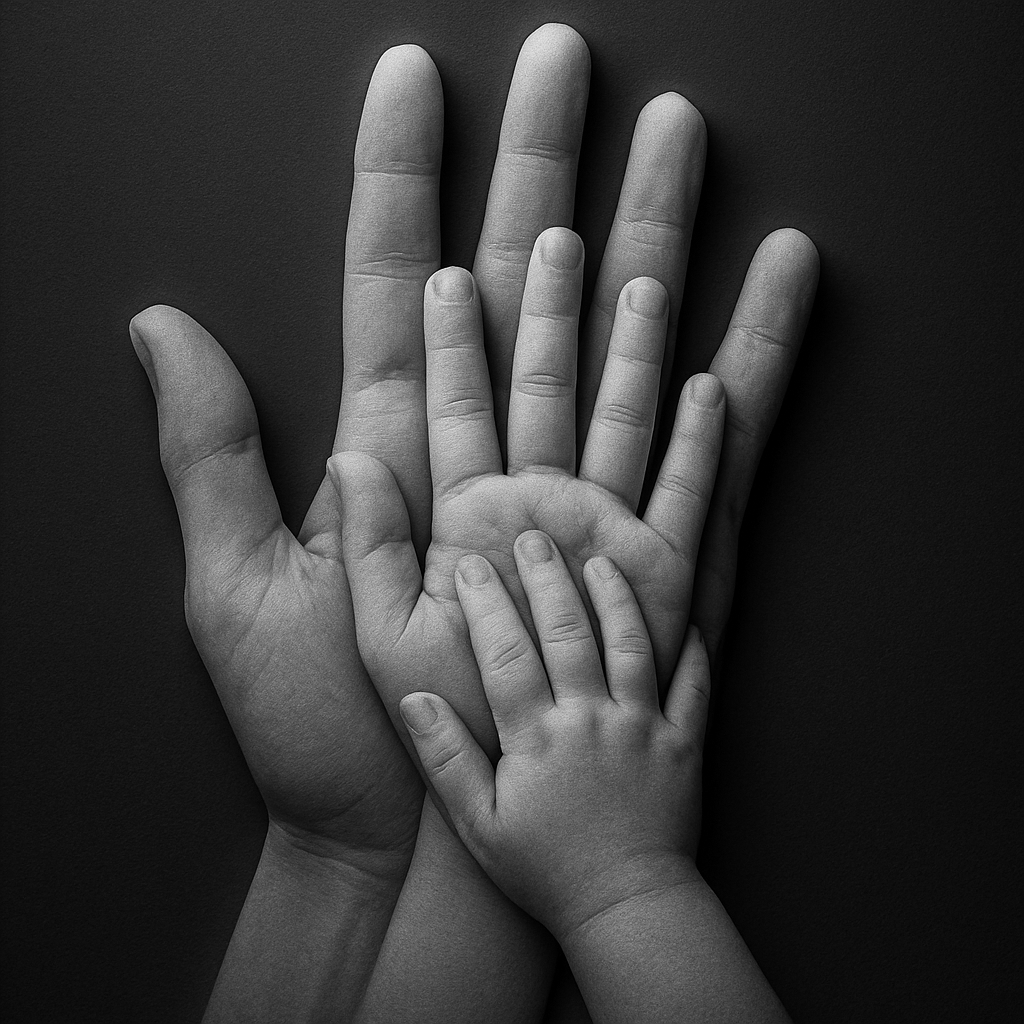 Hands of Family — grayscale depth map for laser engraving