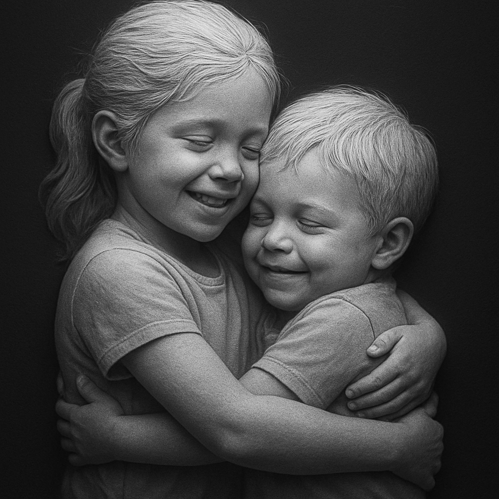 Sibling Bond — grayscale depth map for laser engraving
