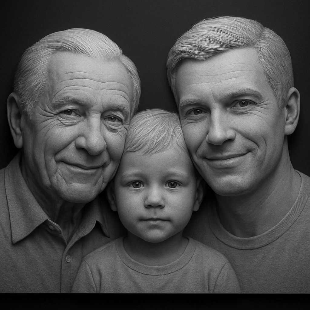 Three Generations — grayscale depth map for laser engraving