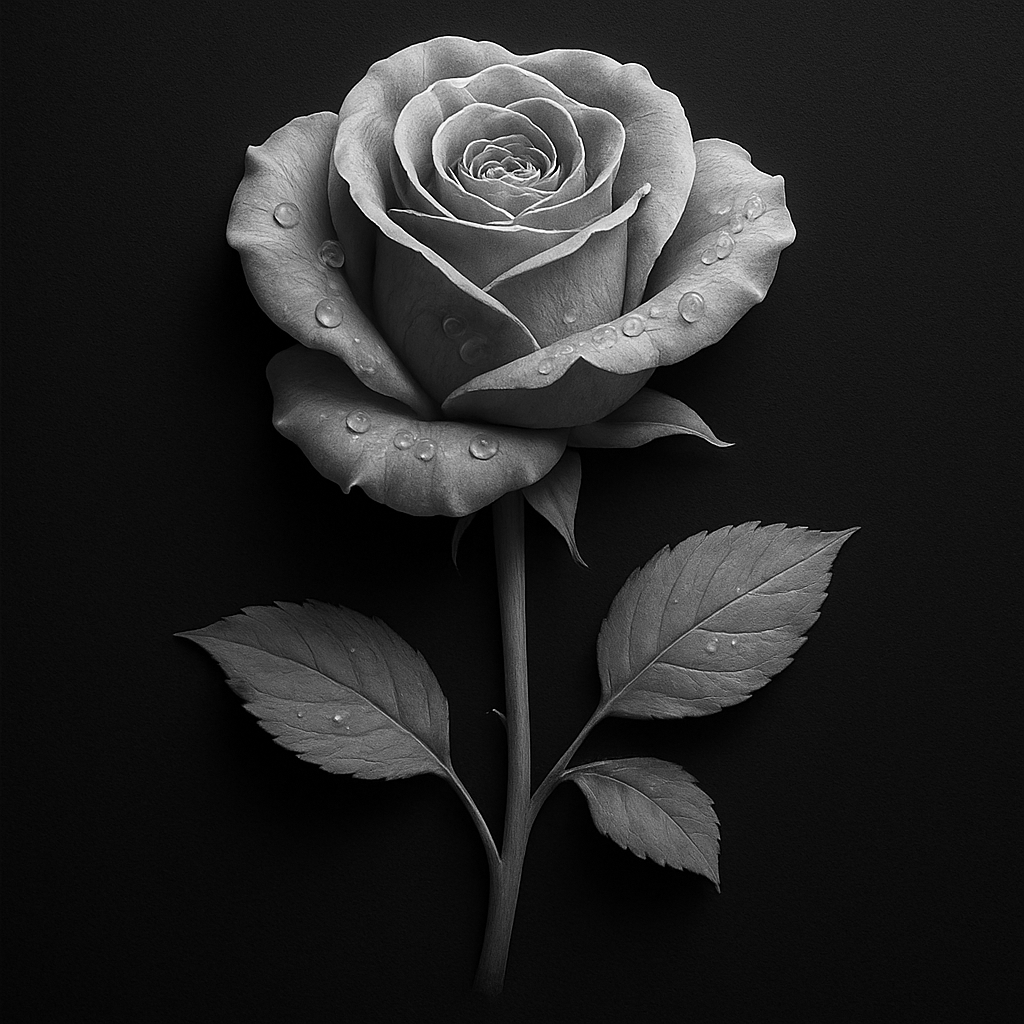 Single Rose — grayscale depth map for laser engraving