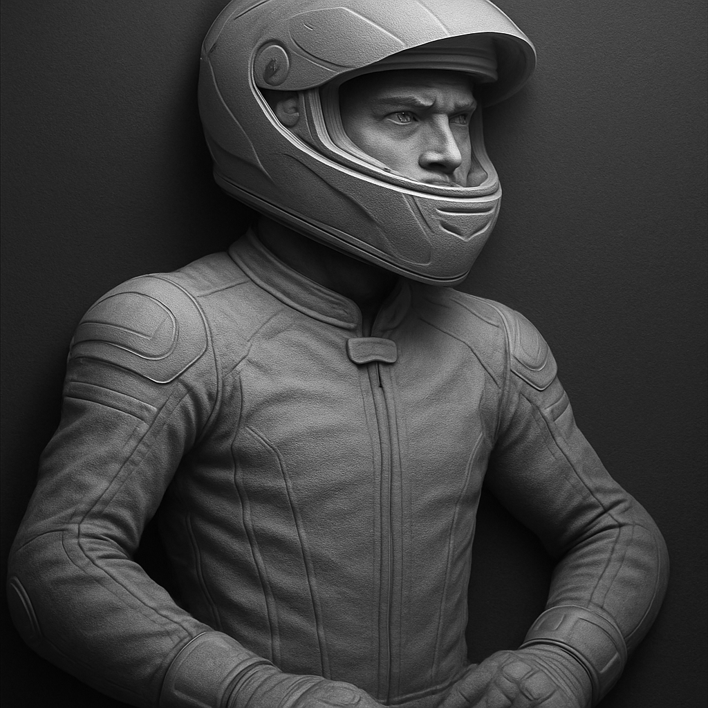 The Racer — grayscale depth map for laser engraving