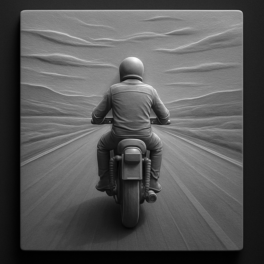Open Road Rider — grayscale depth map for laser engraving