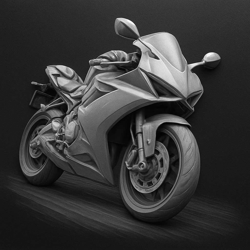 Superbike Apex — grayscale depth map for laser engraving