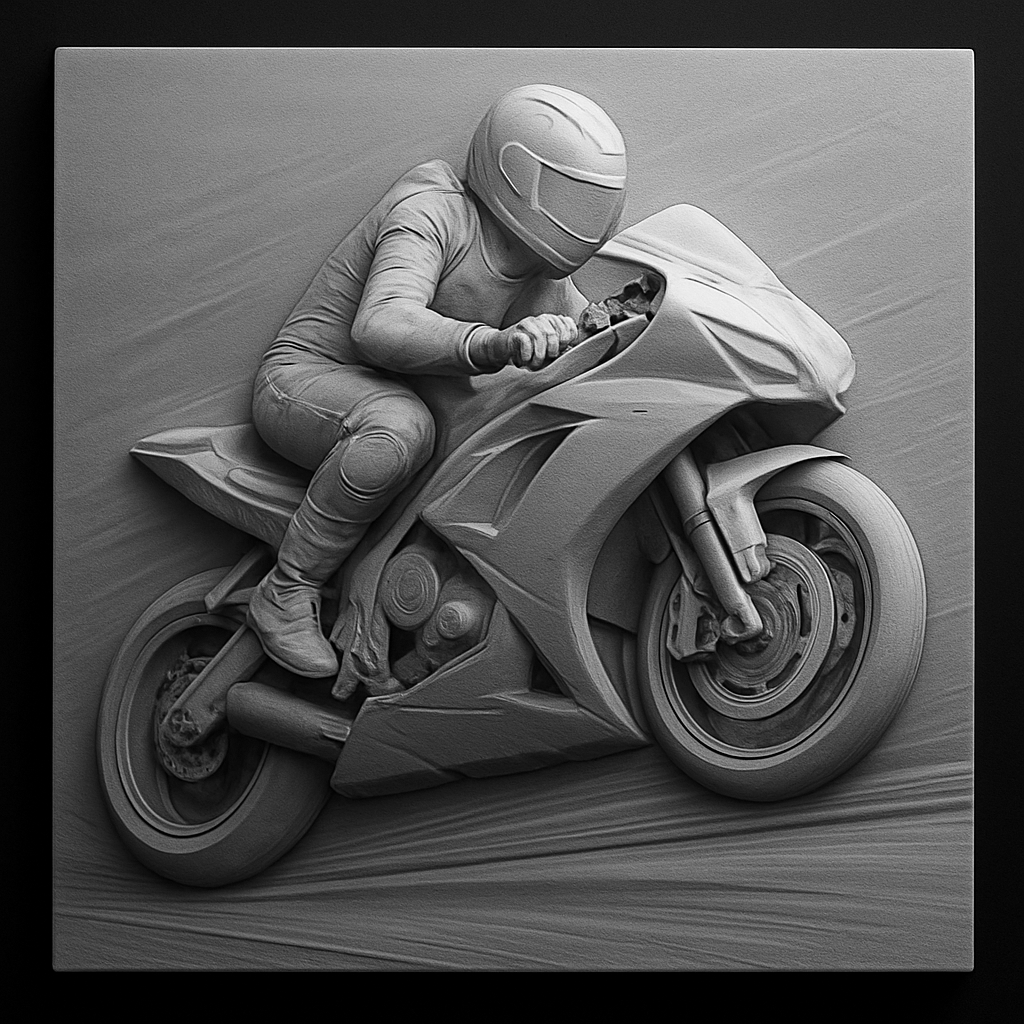 Track Launch — grayscale depth map for laser engraving