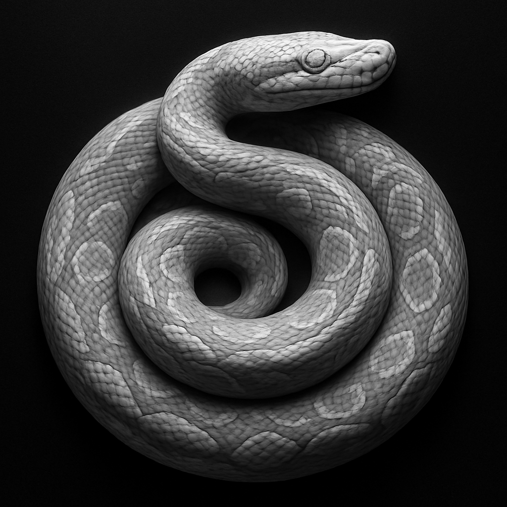 Coiled Ball Python — grayscale depth map for laser engraving