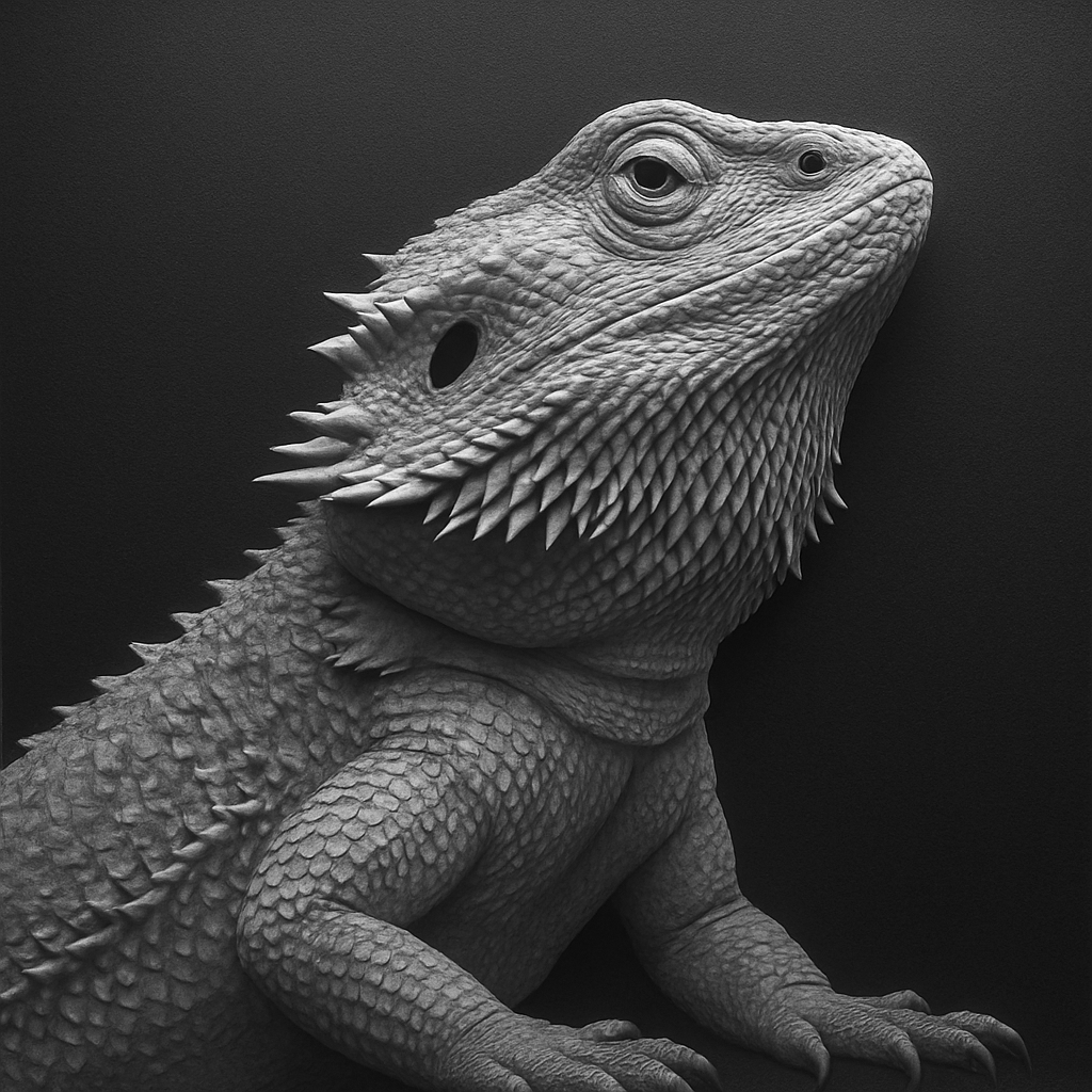 Bearded Dragon — grayscale depth map for laser engraving