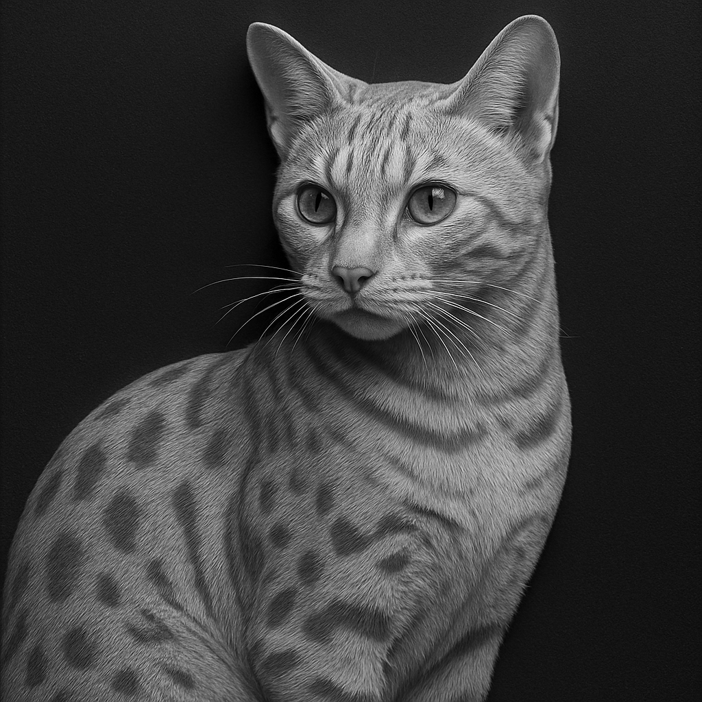 Bengal Cat — grayscale depth map for laser engraving