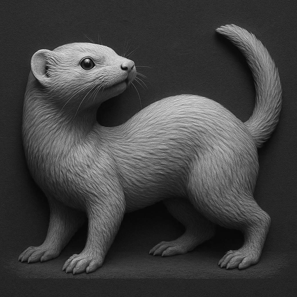 Playful Ferret — grayscale depth map for laser engraving