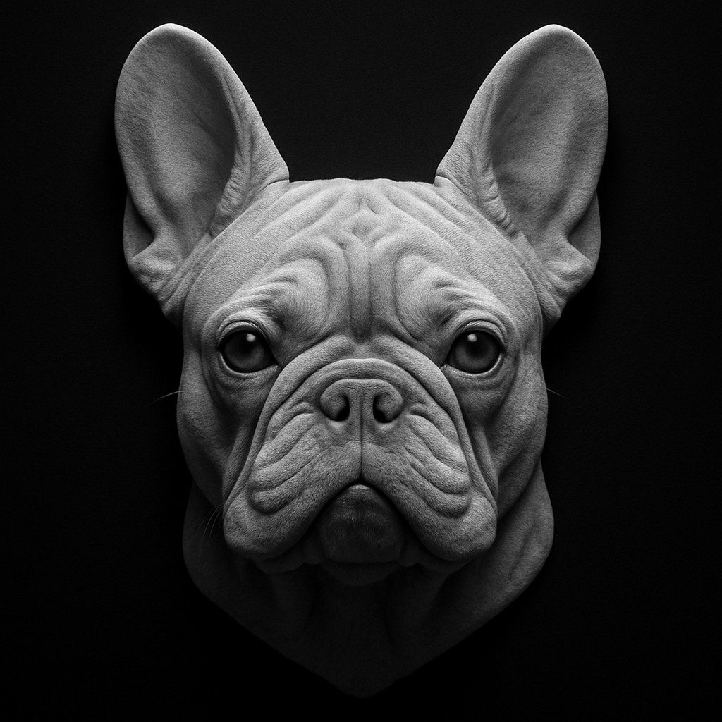French Bulldog Portrait — grayscale depth map for laser engraving