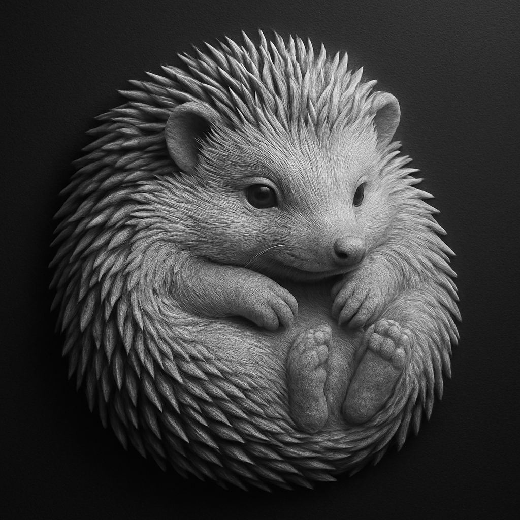 Curled Hedgehog — grayscale depth map for laser engraving