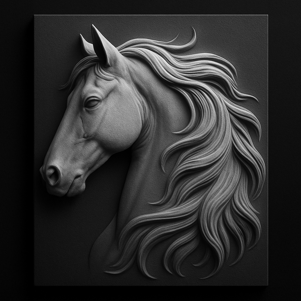 Horse Portrait — grayscale depth map for laser engraving