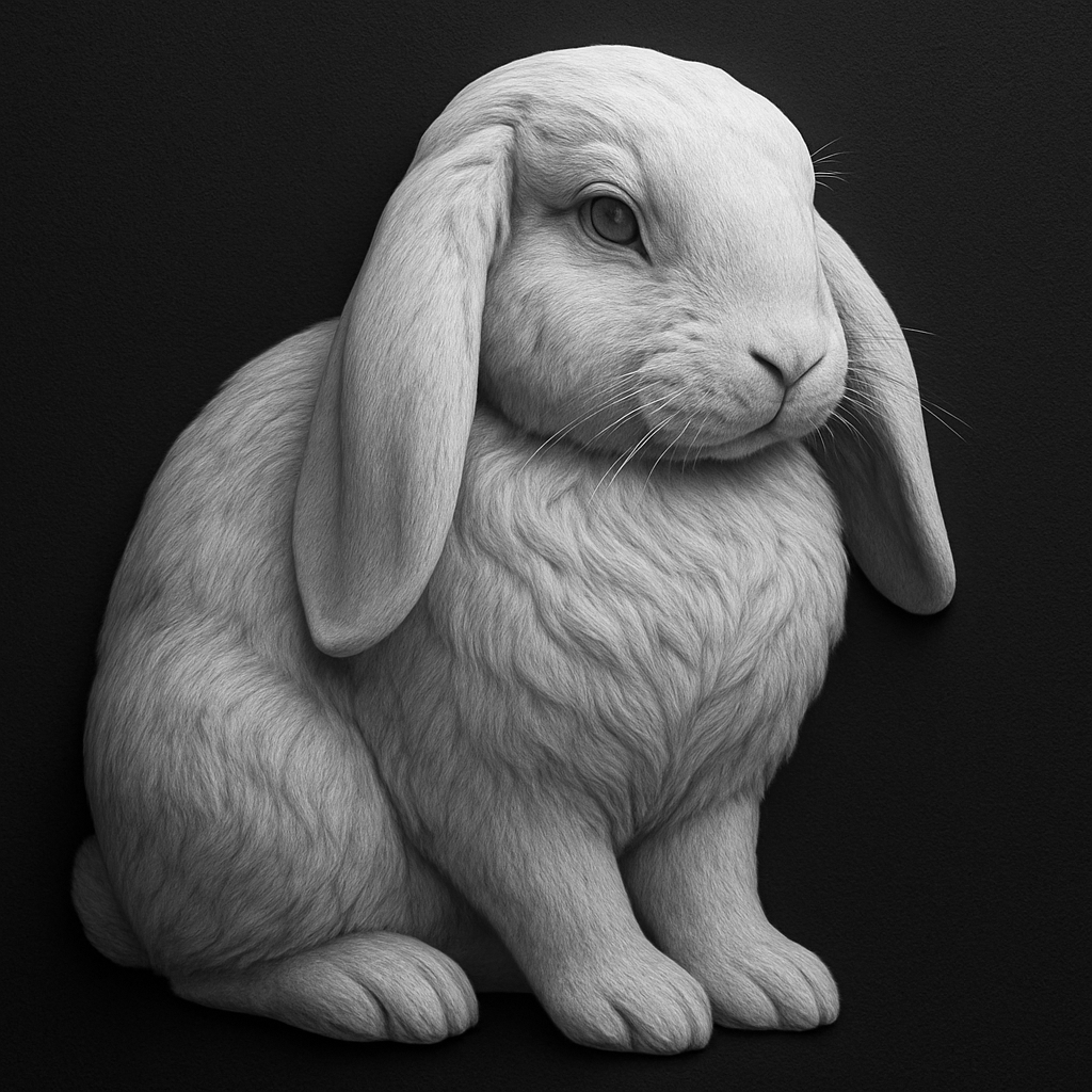 Lop-Eared Rabbit — grayscale depth map for laser engraving