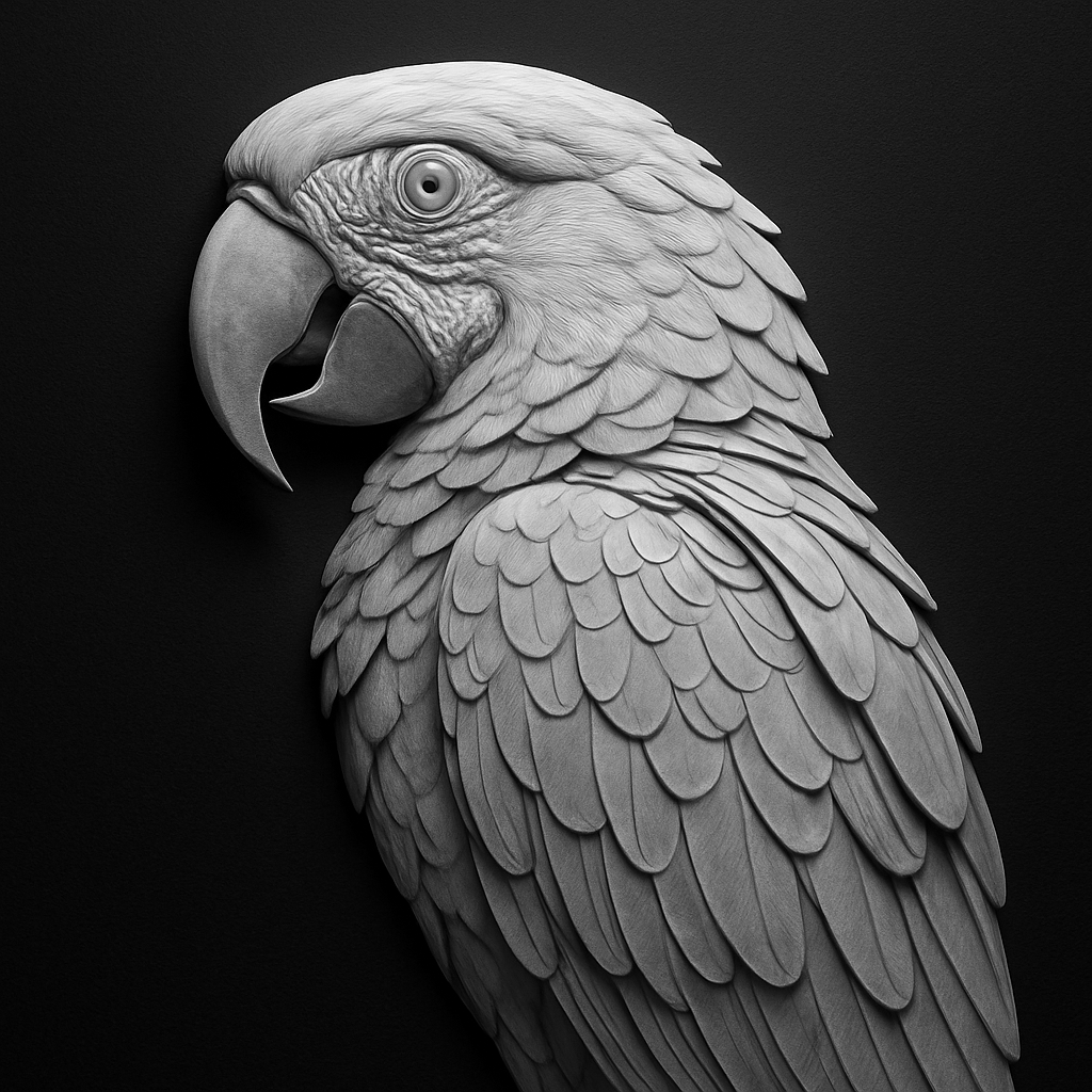 Macaw in Profile — grayscale depth map for laser engraving