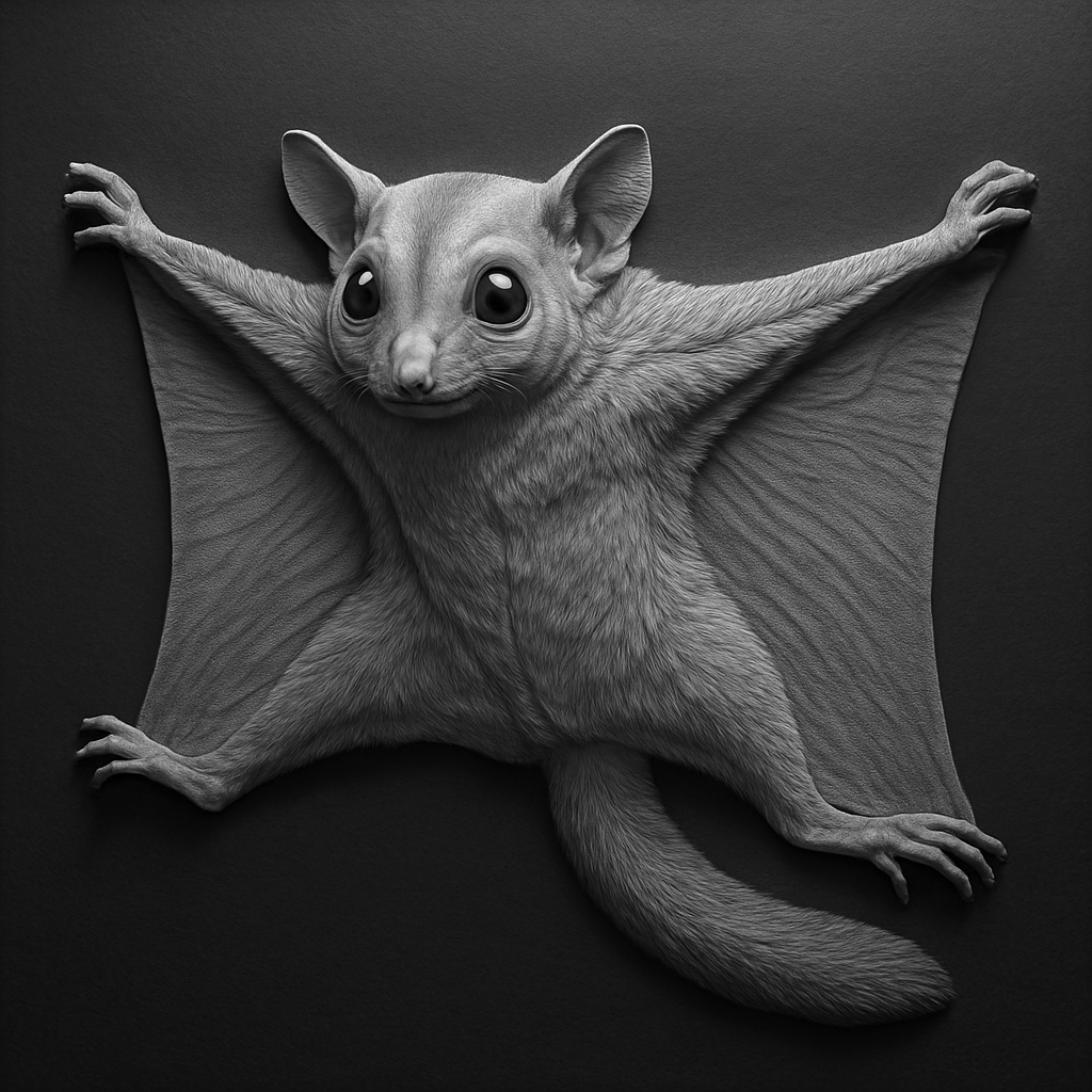 Sugar Glider in Flight — grayscale depth map for laser engraving
