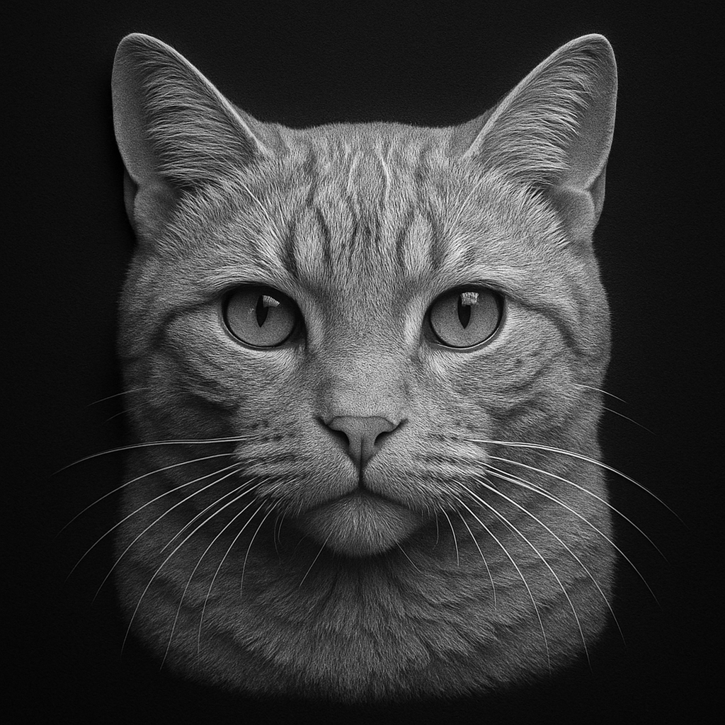 Tabby Cat Portrait — grayscale depth map for laser engraving