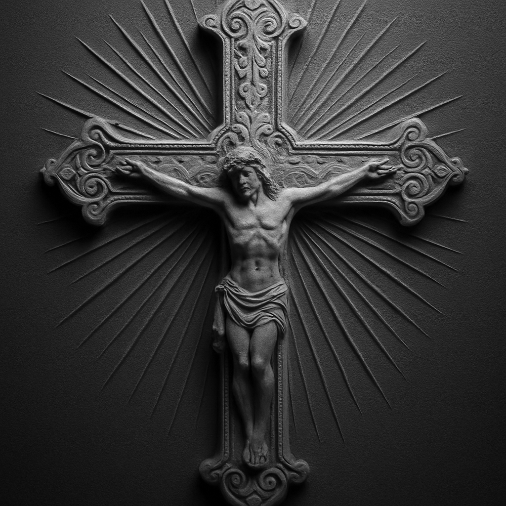 Radiant Crucifix — grayscale depth map for laser engraving