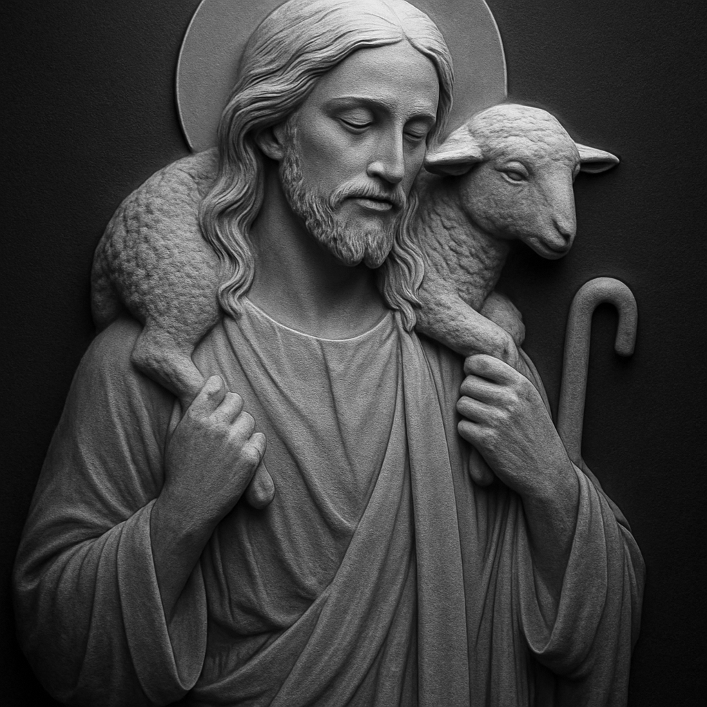 The Good Shepherd — grayscale depth map for laser engraving