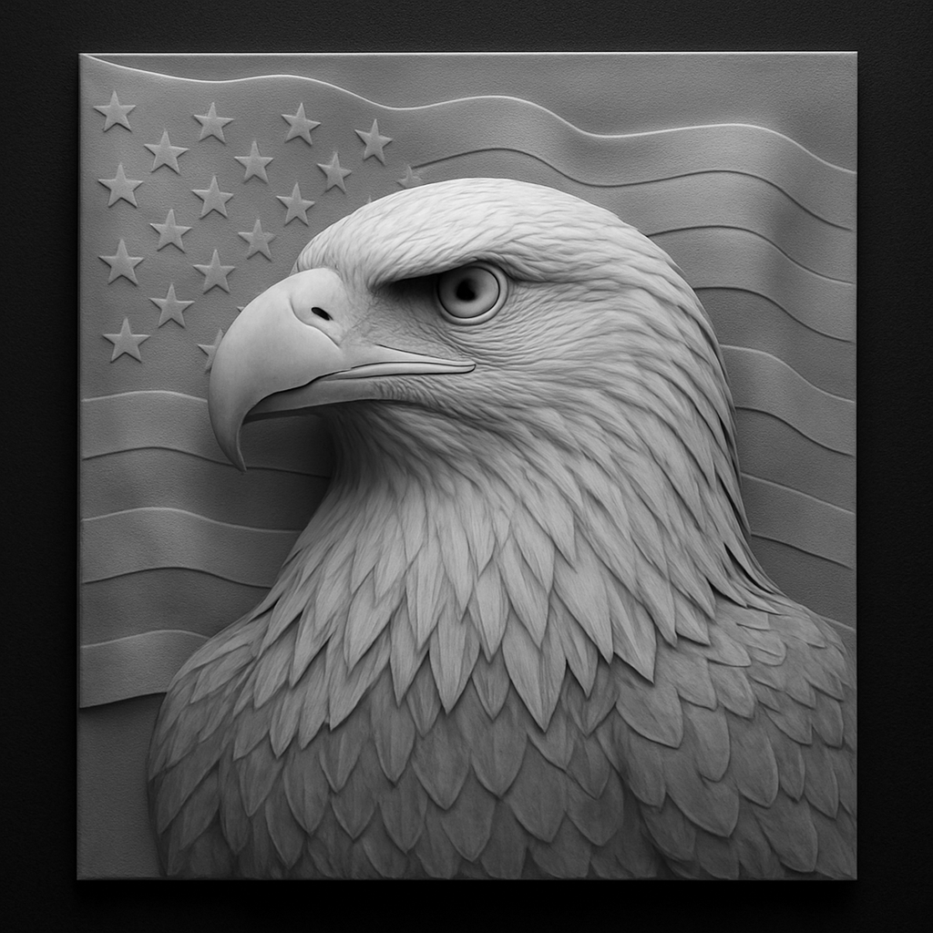 Eagle & Flag — grayscale depth map for laser engraving