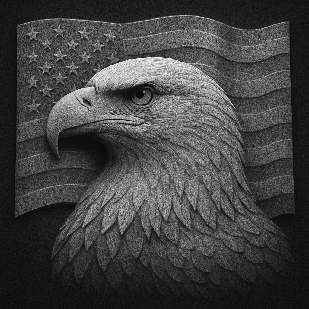 Eagle & Flag — grayscale depth map for laser engraving