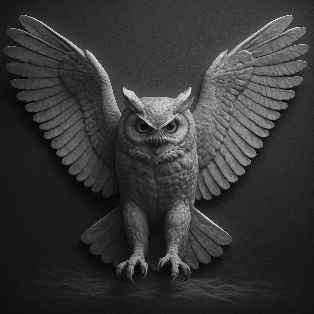 Great Horned Owl — grayscale depth map for laser engraving