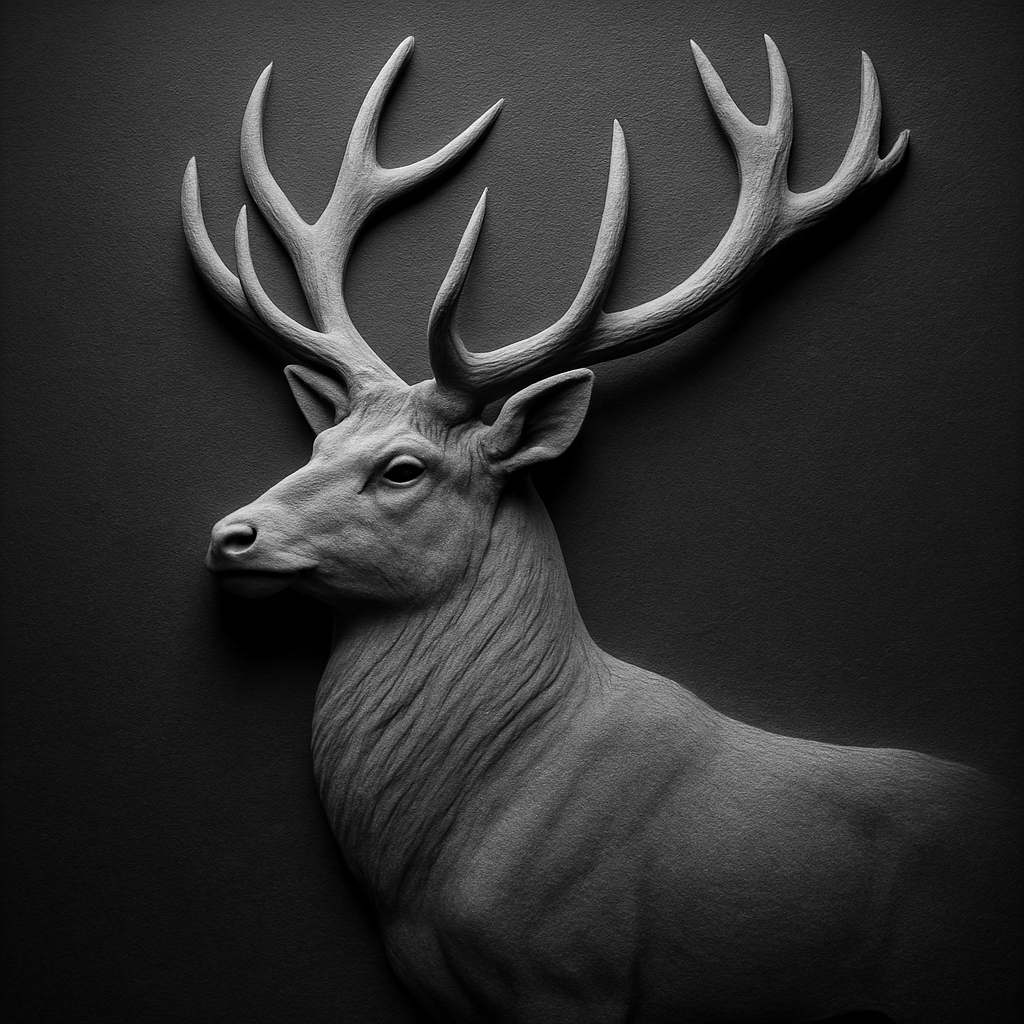 Majestic Stag — grayscale depth map for laser engraving