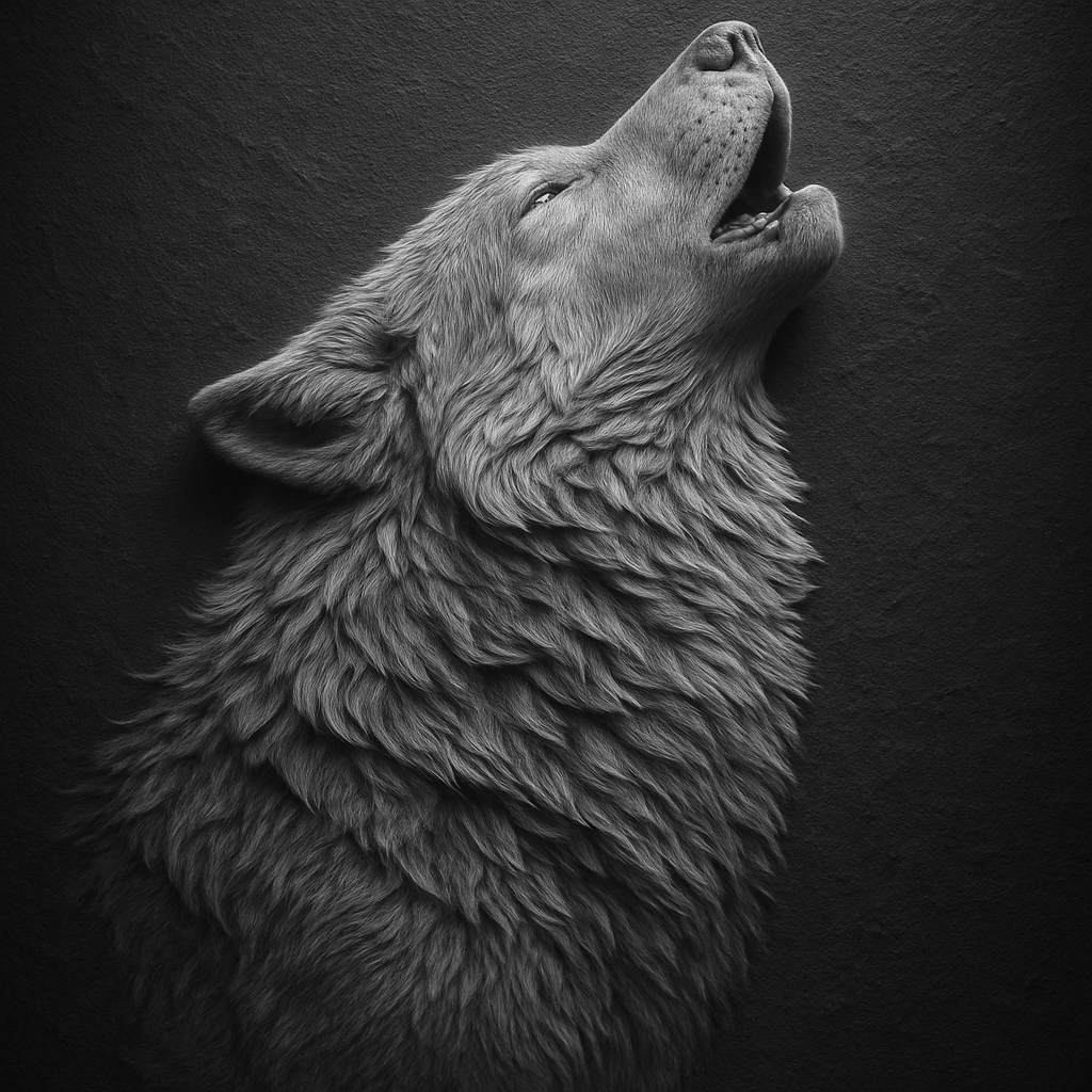 Howling Wolf — grayscale depth map for laser engraving