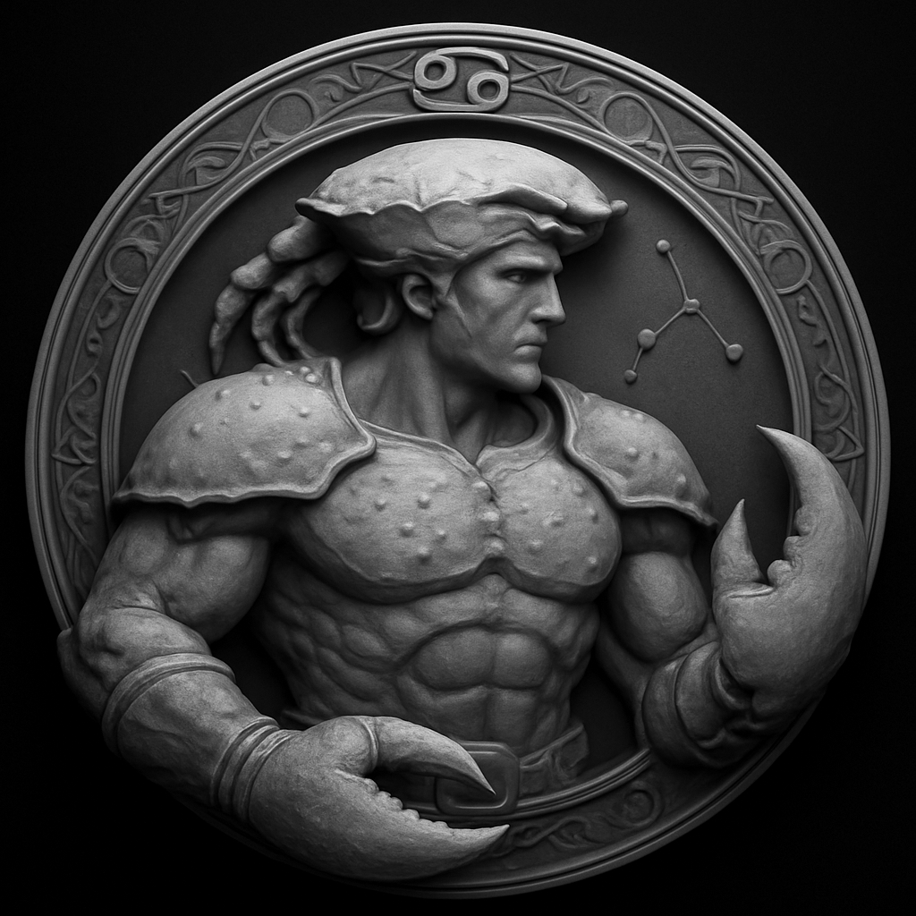 Cancer Zodiac — Masculine — grayscale depth map for laser engraving