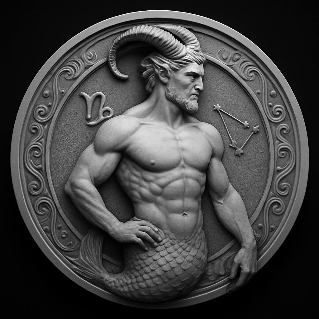 Capricorn Zodiac — Masculine — grayscale depth map for laser engraving