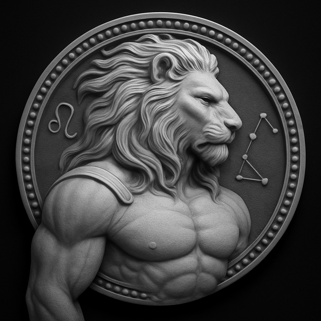 Leo Zodiac — Masculine — grayscale depth map for laser engraving
