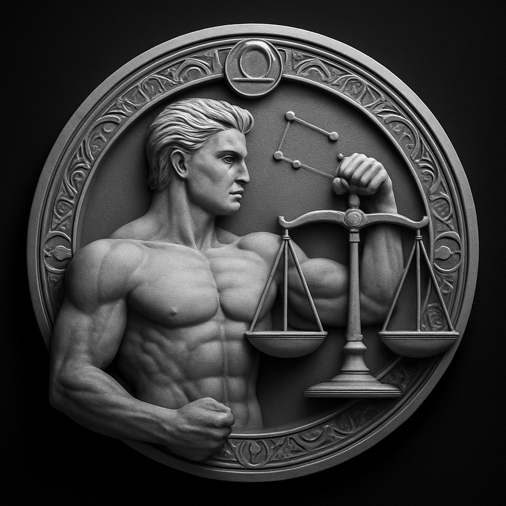 Libra Zodiac — Masculine — grayscale depth map for laser engraving