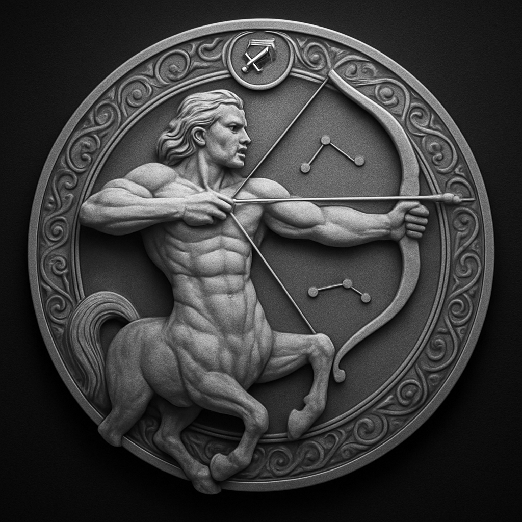 Sagittarius Zodiac — Masculine — grayscale depth map for laser engraving