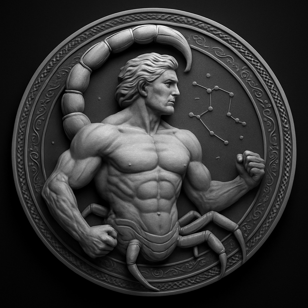Scorpio Zodiac — Masculine — grayscale depth map for laser engraving