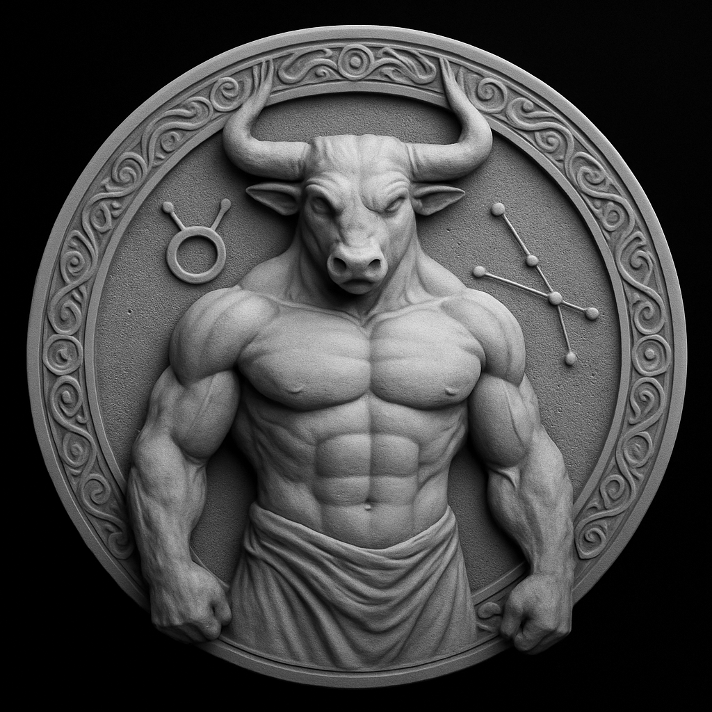 Taurus Zodiac — Masculine — grayscale depth map for laser engraving