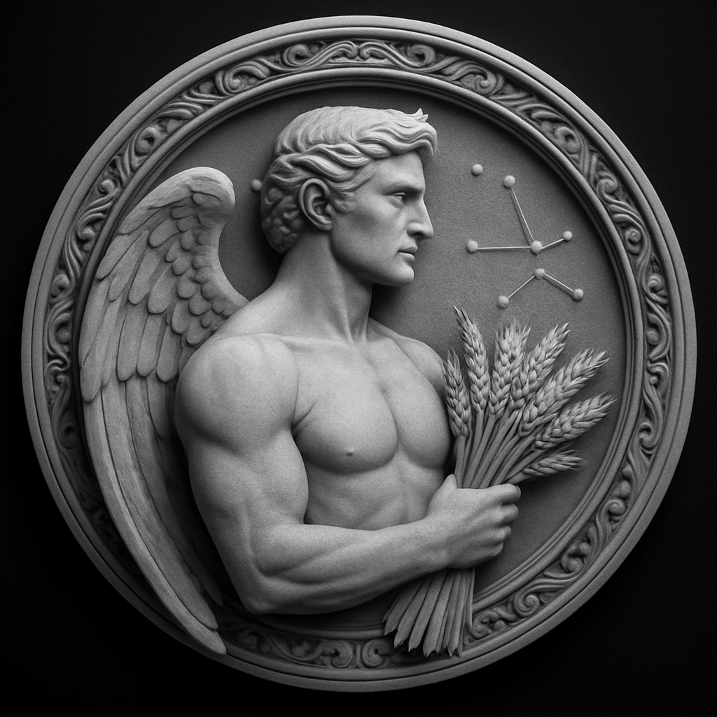Virgo Zodiac — Masculine — grayscale depth map for laser engraving