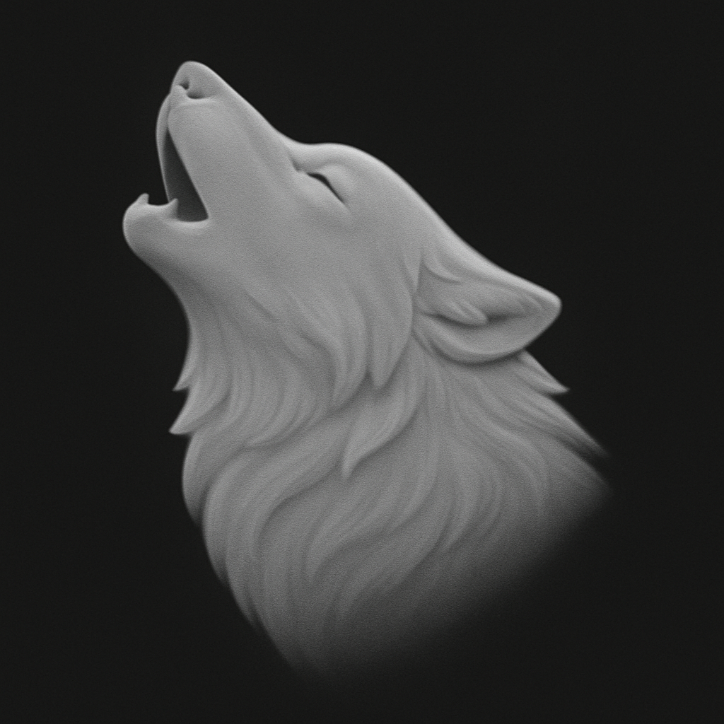 Howling Wolf — grayscale depth map for laser engraving