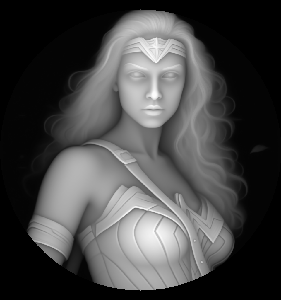 Warrior Princess Portrait Depth Map — grayscale depth map for laser engraving