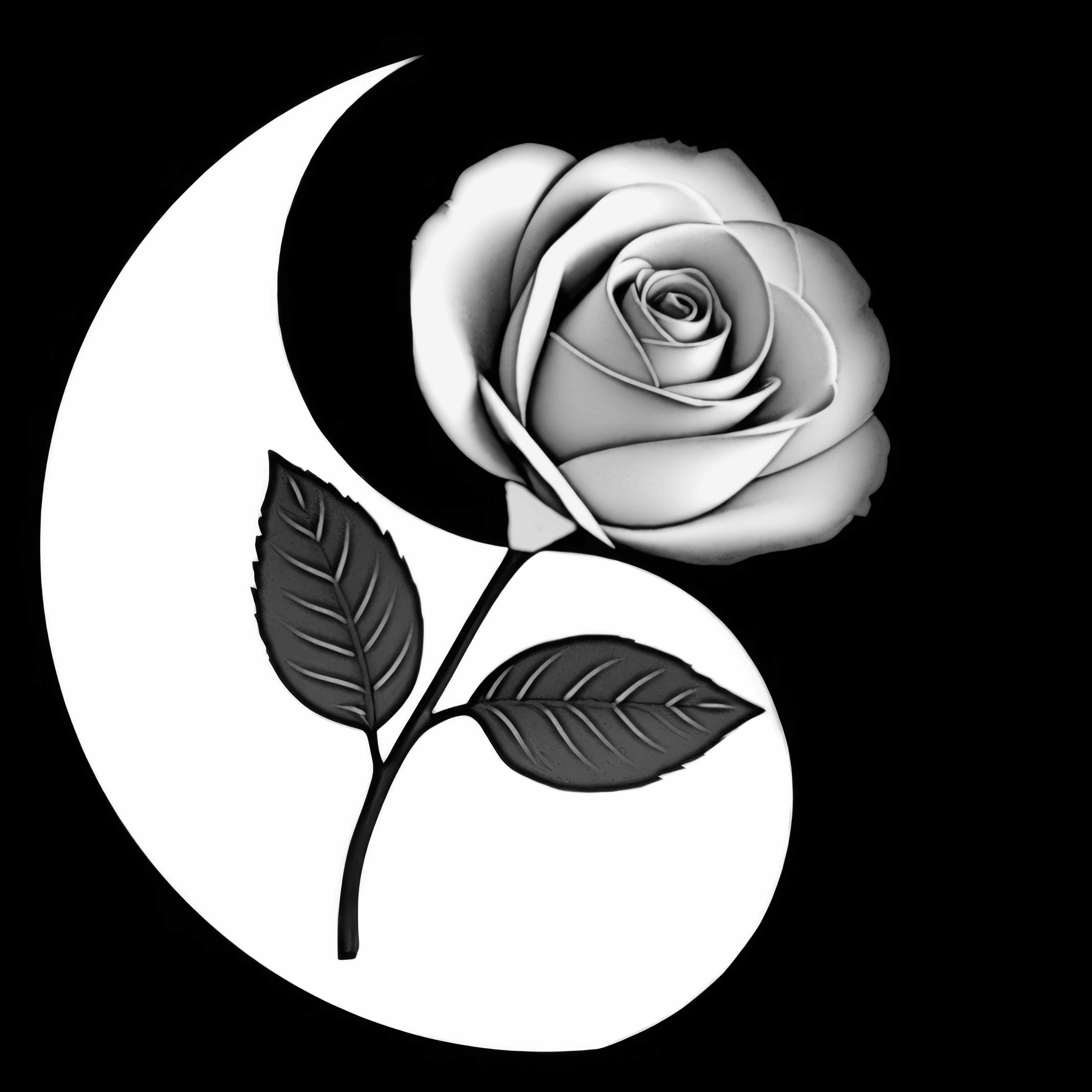 Yin Yang Rose & Moon Depth Map — grayscale depth map for laser engraving
